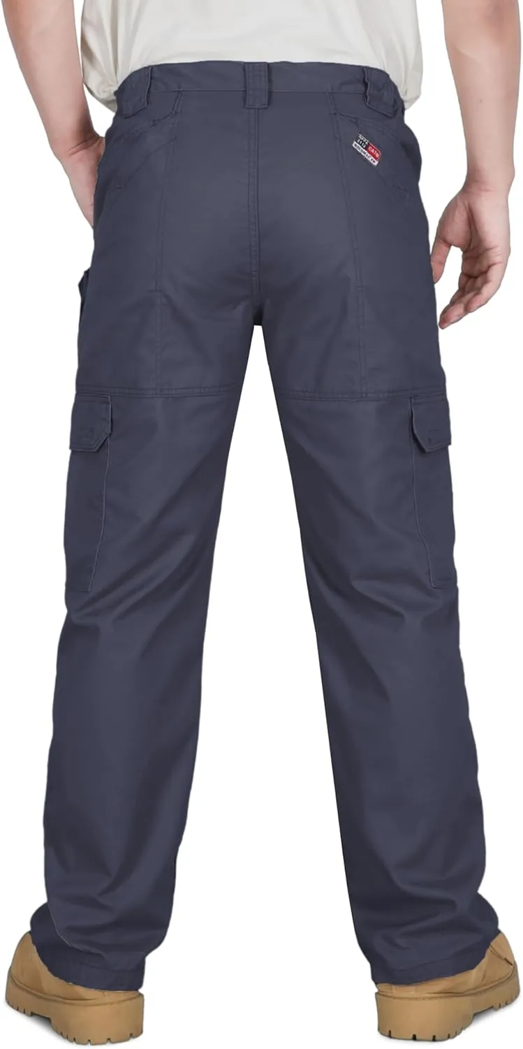 BOCOMAL FR Pants for Men Double Front Flame Resistant Cargo 10 Multi-Pockets Elastic Waist Work Pants