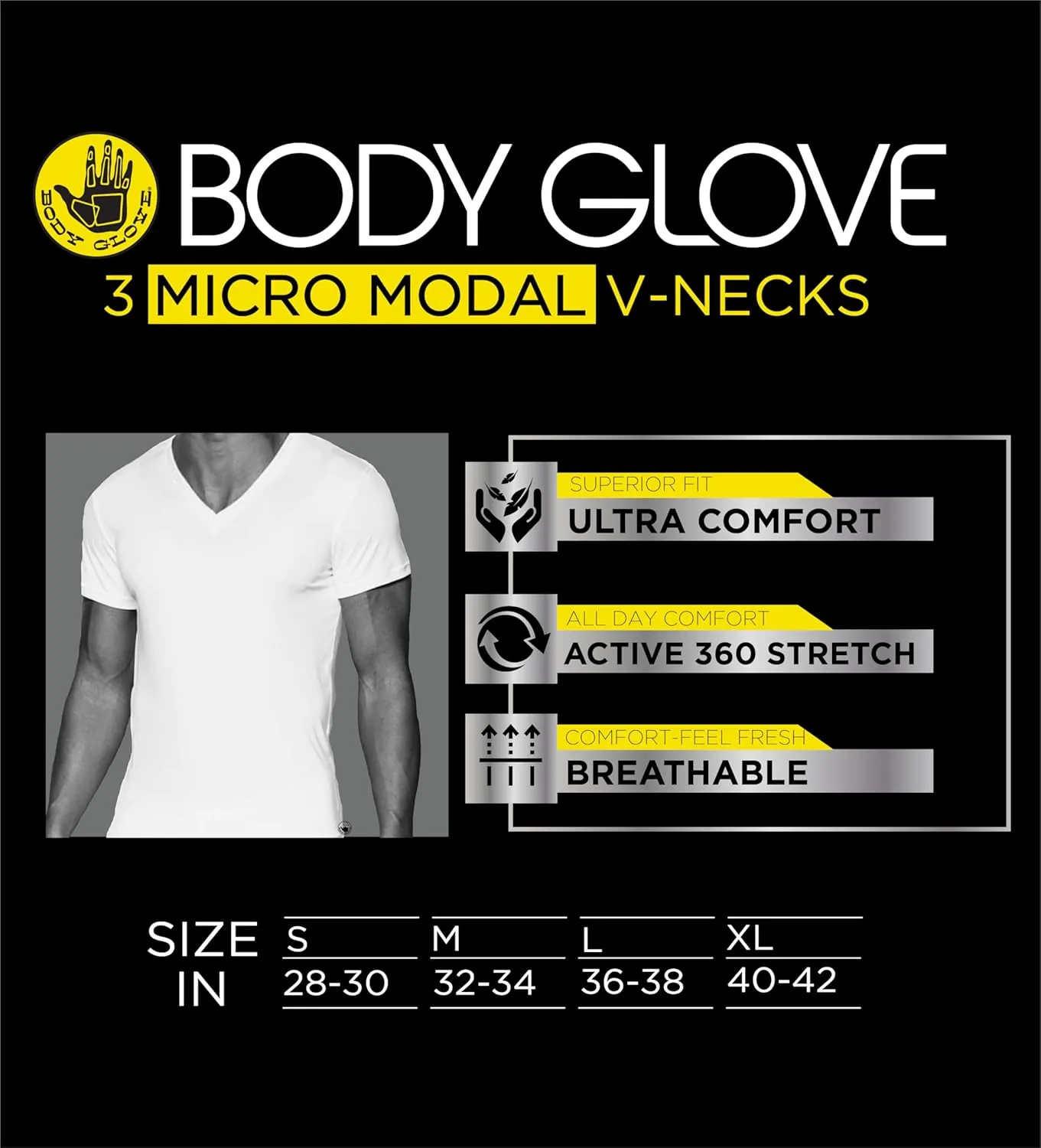 Body Glove Mens 3-Pack Micro Modal T Shirts, Cool Plain Undershirts & Gym Tshirts, Multipack White Tees