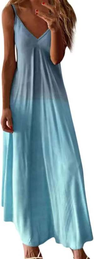 Boho Dresses for Women 2024 Spring Summer Fashion Floral Print Maxi Dress Plus Size Casual V Neck Flowy Sling Beach Sundress