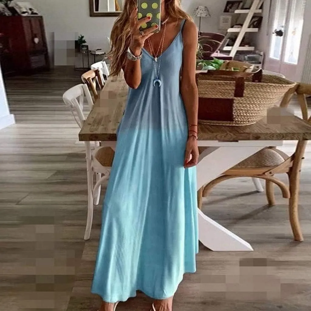 Boho Dresses for Women 2024 Spring Summer Fashion Floral Print Maxi Dress Plus Size Casual V Neck Flowy Sling Beach Sundress