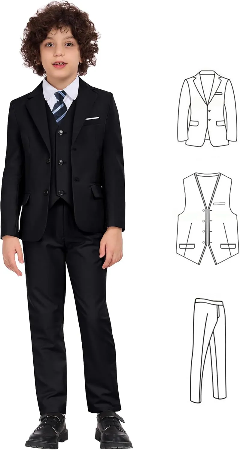 Boys Formal Suit Set Kids 3 Piece Suit Jacket Vest Pants Set Toddler Ring Bearer Outfit Wedding Prom Tuxedo Suits