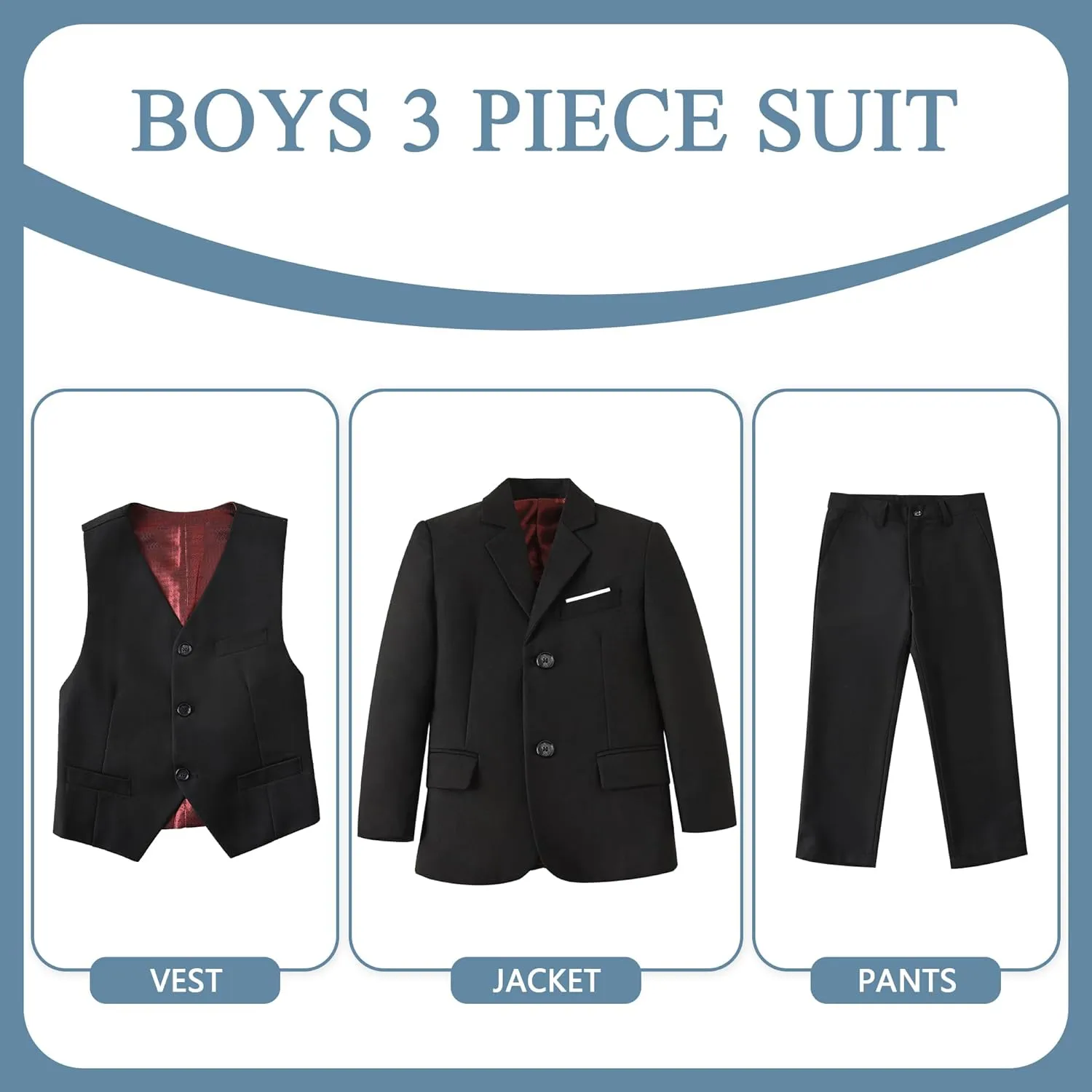 Boys Formal Suit Set Kids 3 Piece Suit Jacket Vest Pants Set Toddler Ring Bearer Outfit Wedding Prom Tuxedo Suits