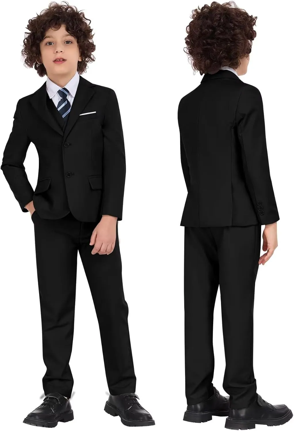 Boys Formal Suit Set Kids 5 Piece Suit Jacket Pants Set with Dress Shirt and Tie Prom Wedding Tuxedo Suits