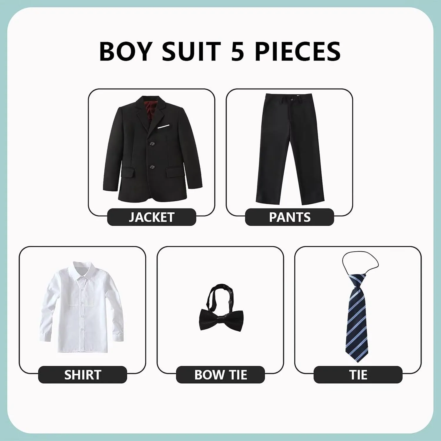 Boys Formal Suit Set Kids 5 Piece Suit Jacket Pants Set with Dress Shirt and Tie Prom Wedding Tuxedo Suits
