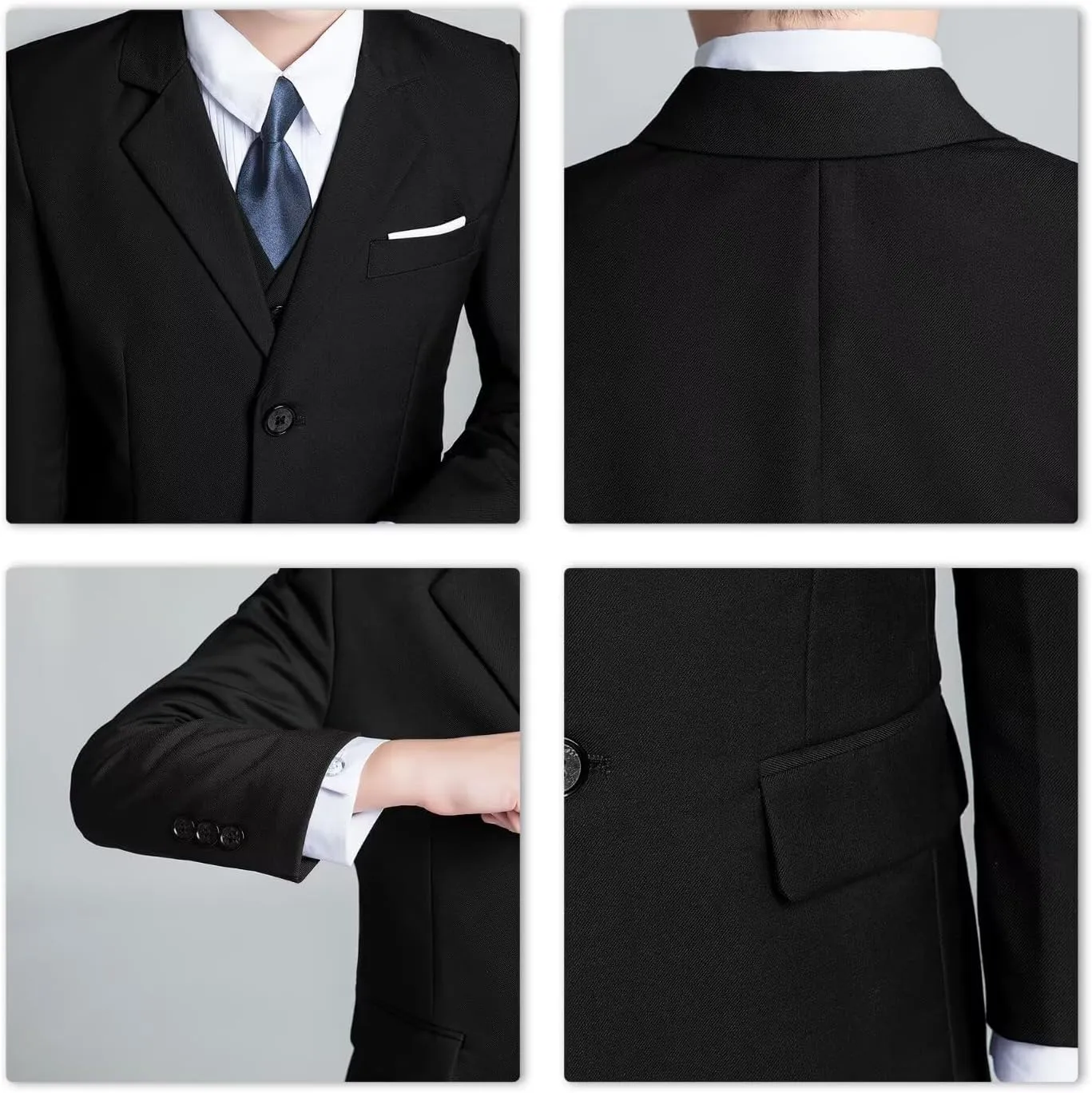 Boys Formal Suit Set Kids 5 Piece Suit Jacket Pants Set with Dress Shirt and Tie Prom Wedding Tuxedo Suits