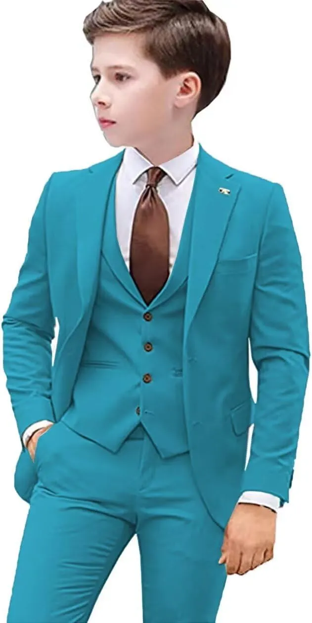 Boys Suit 3 PC Slim Fit Kids Suit Single Breasted Formal Wedding Suit Set Blazer Vest Pants