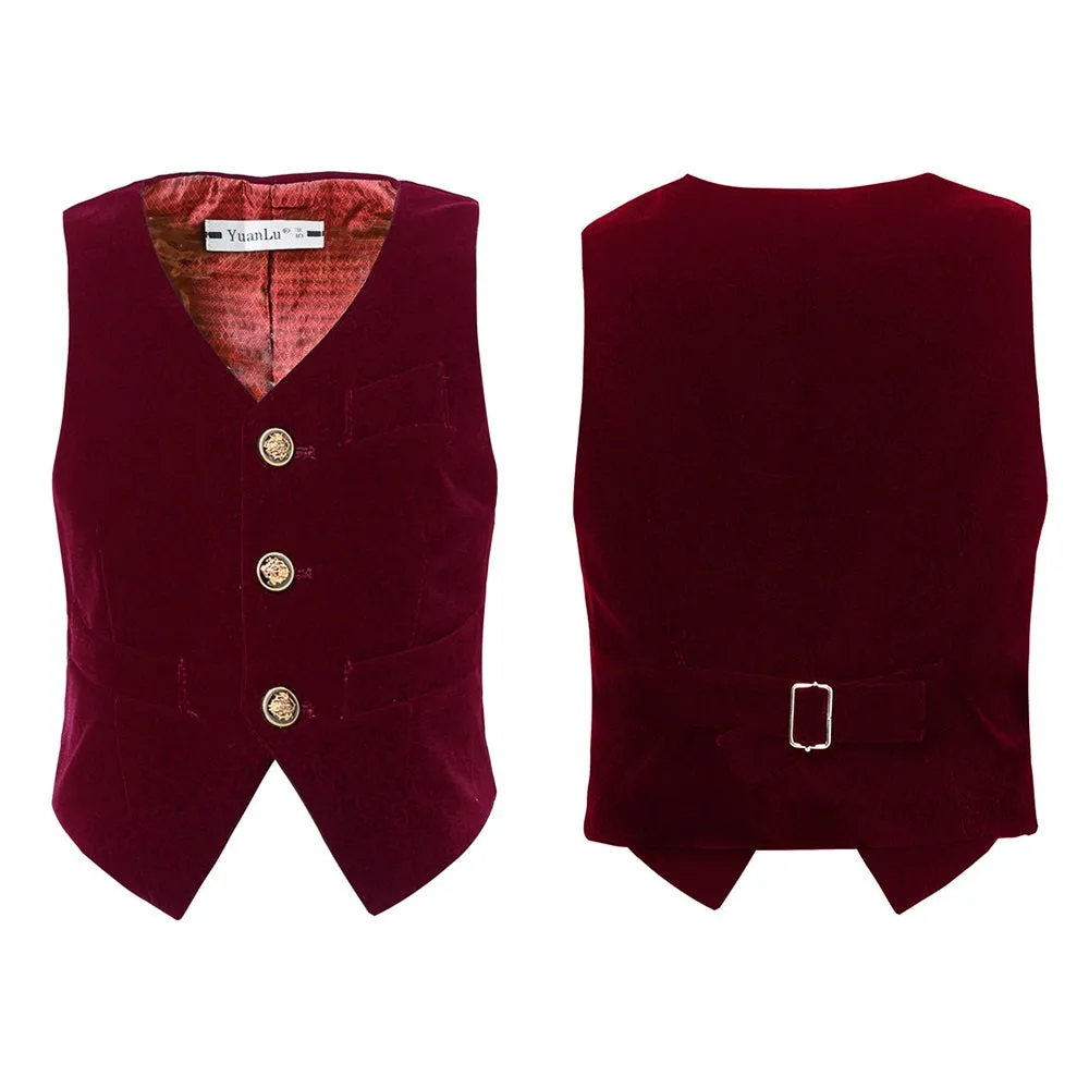 Burgundy Velvet 5 Piece Boy's Formal Boys Suits