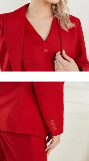 Business Women Suit Set 3 Pieces Notch Lapel Single Breasted Vest for Office Work Lady Suits (Blazer Vest Pants)