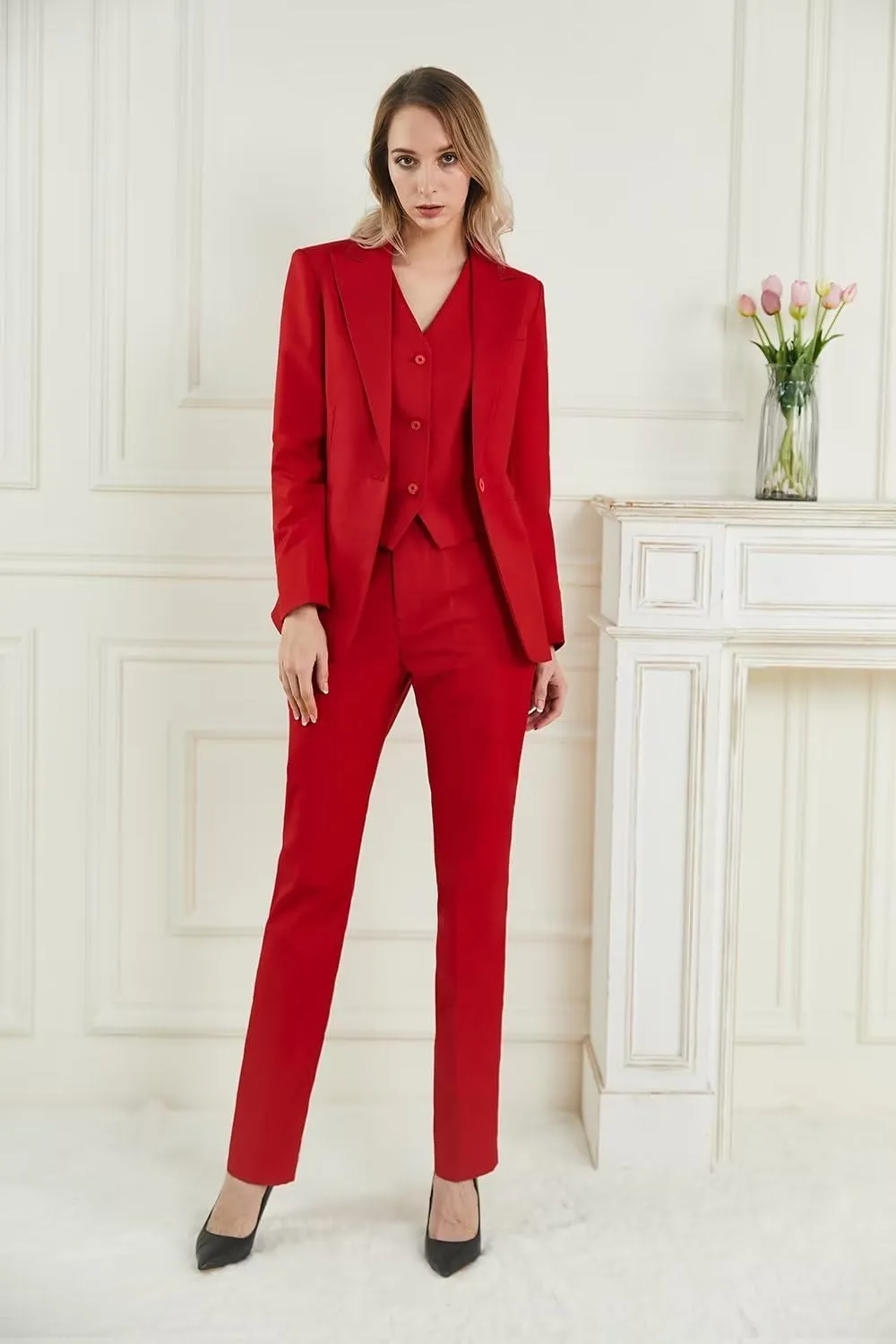 Business Women Suit Set 3 Pieces Notch Lapel Single Breasted Vest for Office Work Lady Suits (Blazer Vest Pants)