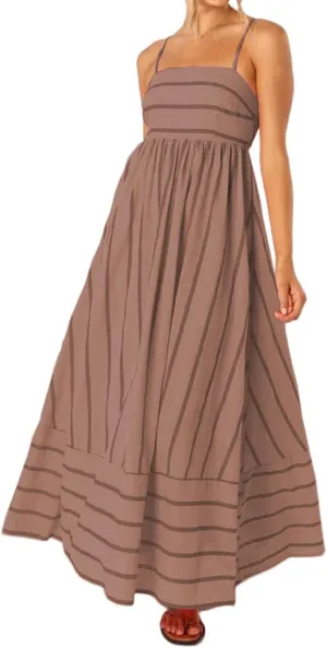 Canbebig Flowy Dresses for Women Sleeveless Striped Maxi Dress Spaghetti Strap Cut Out Flowy Dress Flowy Swing Sundress