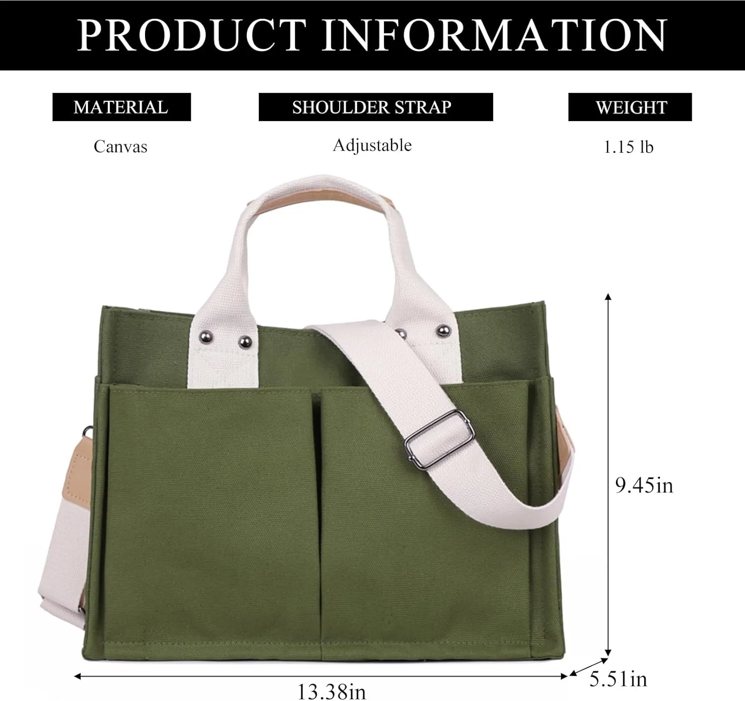 Canvas Tote Bag for Women Large Work Tote Bag with Pocket Crossbody Handbags