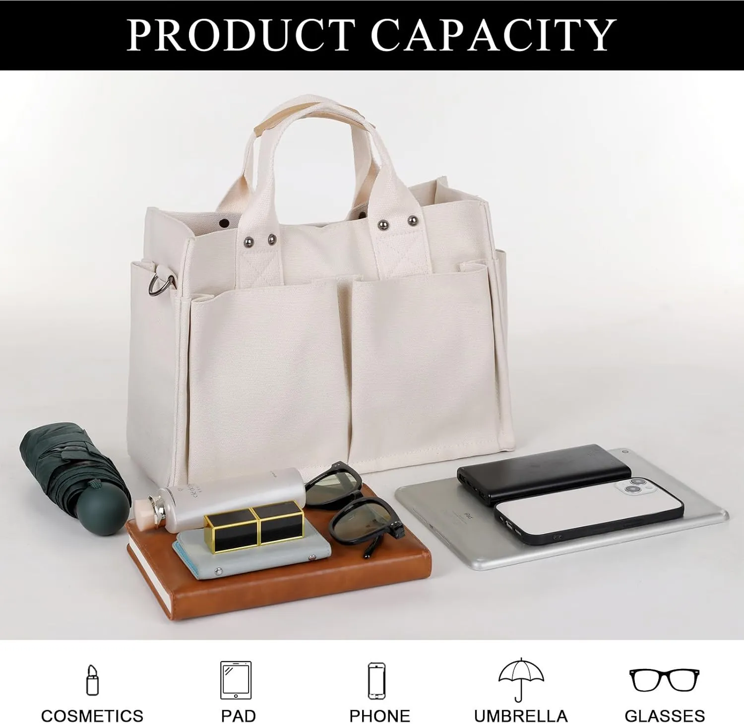 Canvas Tote Bag for Women Large Work Tote Bag with Pocket Crossbody Handbags