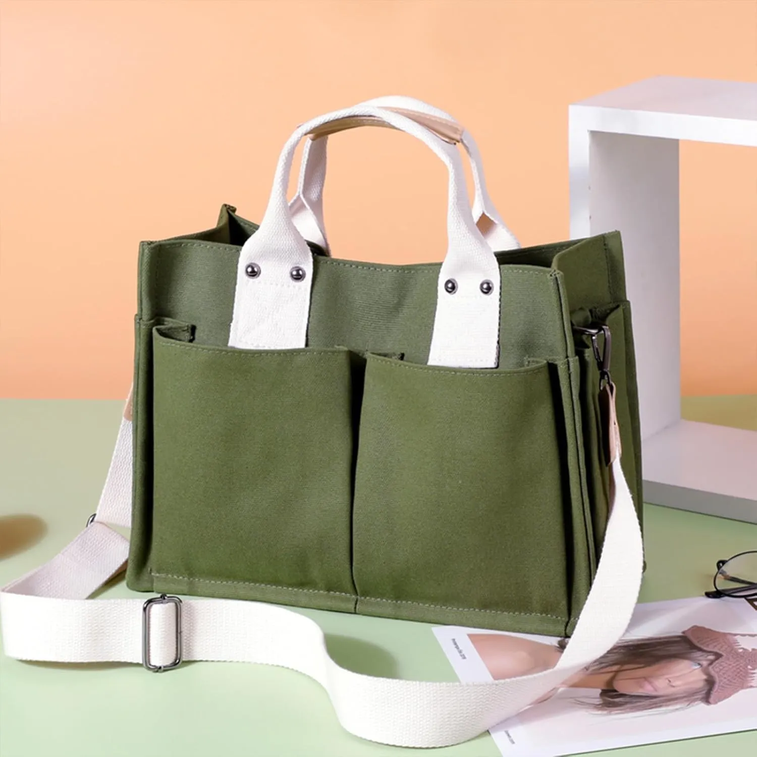 Canvas Tote Bag for Women Large Work Tote Bag with Pocket Crossbody Handbags