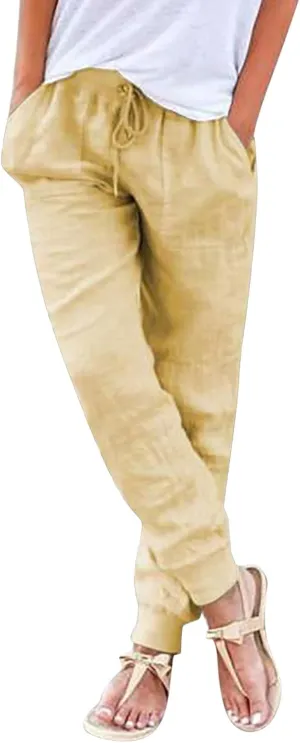 Capri Pants for Women Casual Cotton Linen Wide Leg Cropped Trousers Summer Lounge Palazzo Pant with Pockets