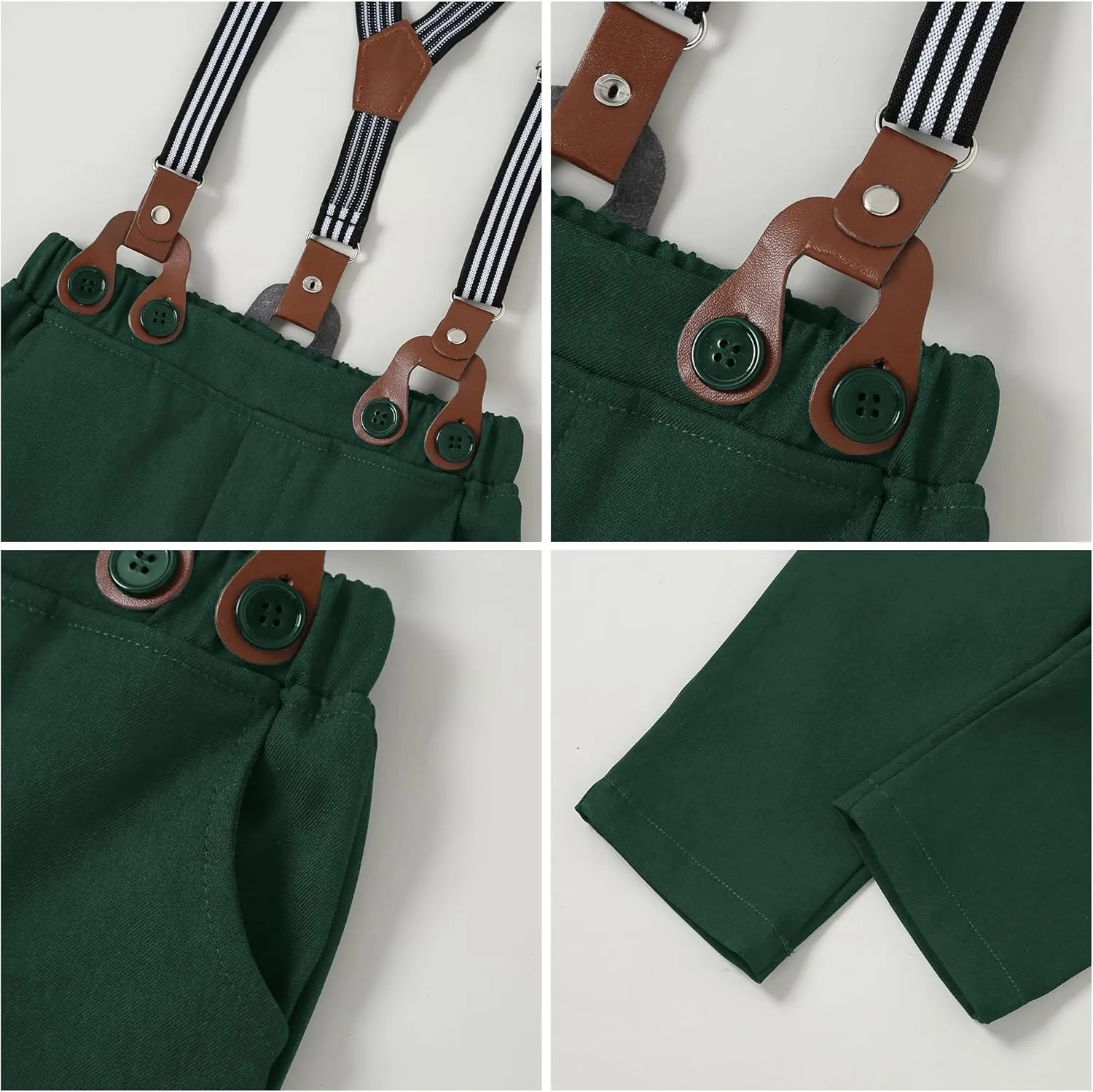 CARETOO Toddler Baby Boy Clothes Suit 5Pcs Gentleman Wedding Outfit Dress Shirt Vest Bow Tie Suspender Pant Formal Set 12M-5T