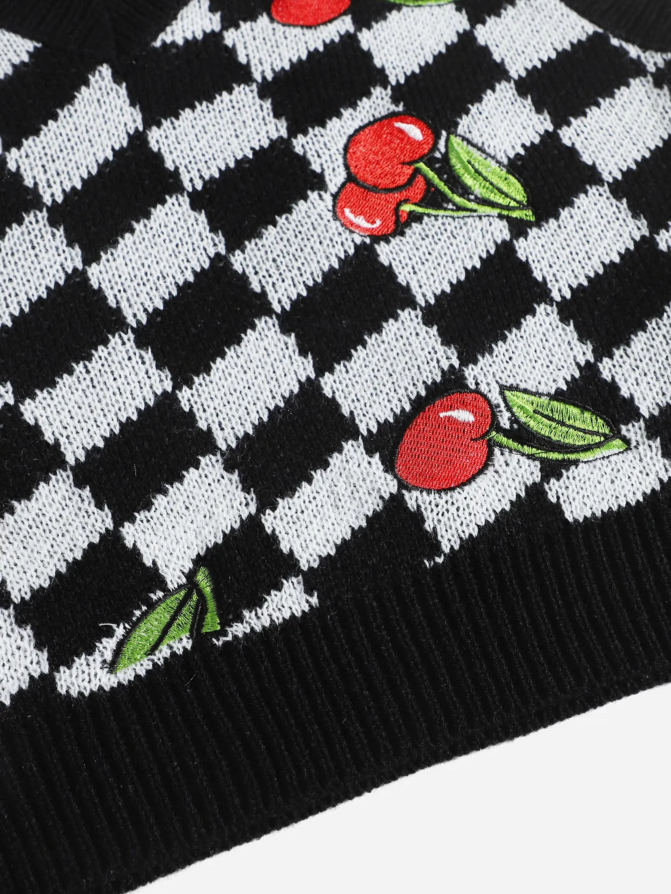 Casual Fruit&Vegetable Embroidery Sleeveless V Neck Crop Women Knit Top