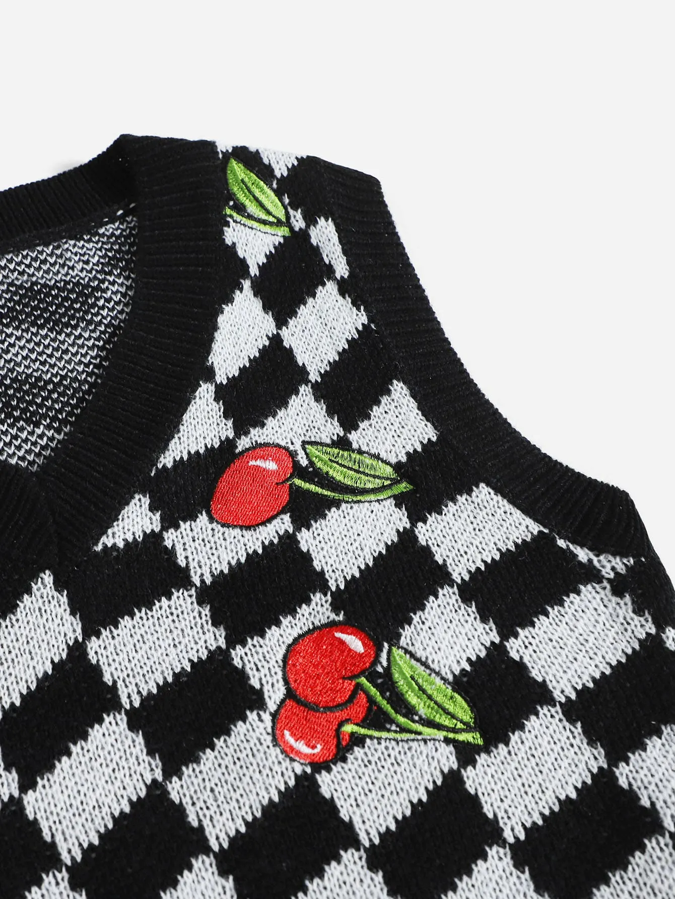 Casual Fruit&Vegetable Embroidery Sleeveless V Neck Crop Women Knit Top