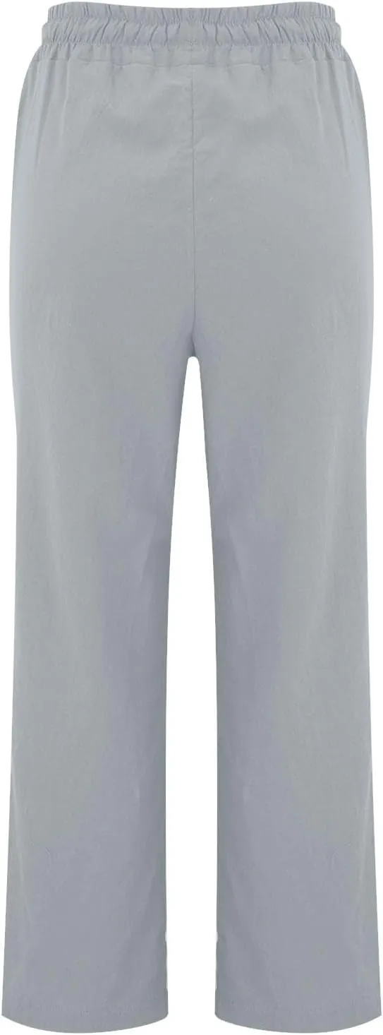 Casual Linen Pants Women Summer Trendy Drawstring Waist Plus Size Pants Lightweight Baggy Lounge Pants with Pockets