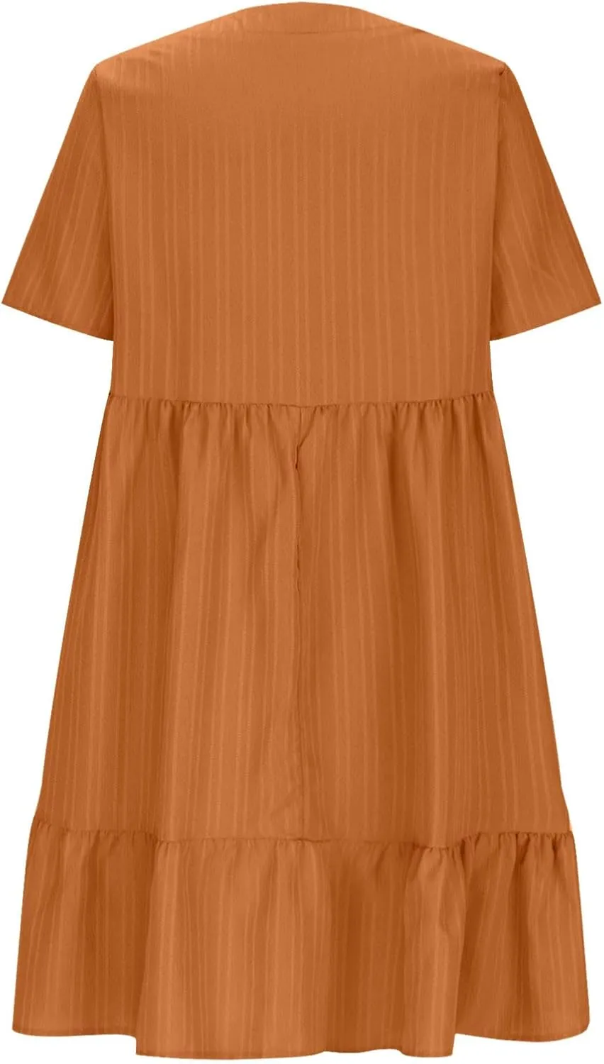 Cbcbtwo Summer Dresses for Women 2025 Casual Loose Fit V Neck Dress Short Sleeve Solid Flowy Sundress Vacation Midi Dress