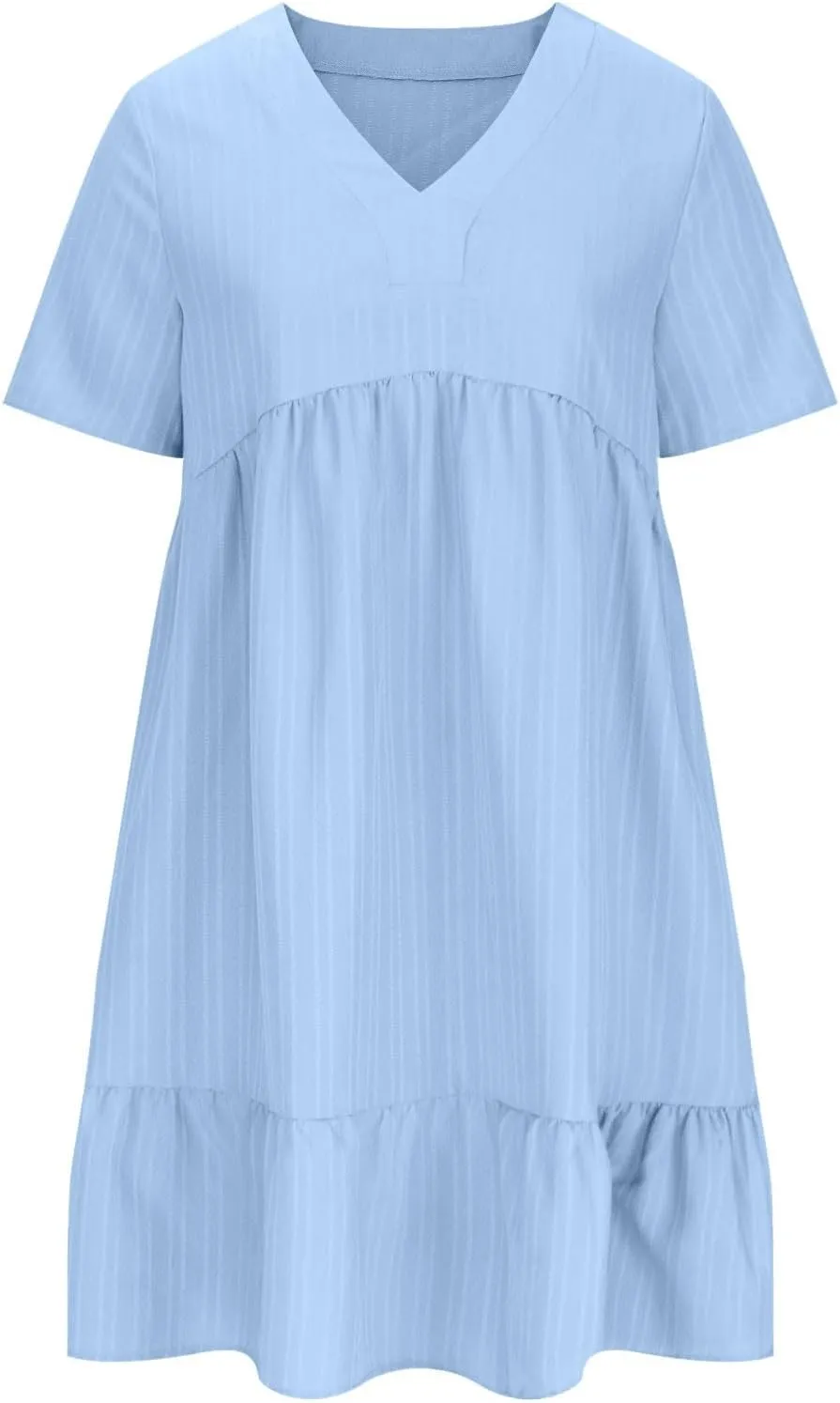 Cbcbtwo Summer Dresses for Women 2025 Casual Loose Fit V Neck Dress Short Sleeve Solid Flowy Sundress Vacation Midi Dress