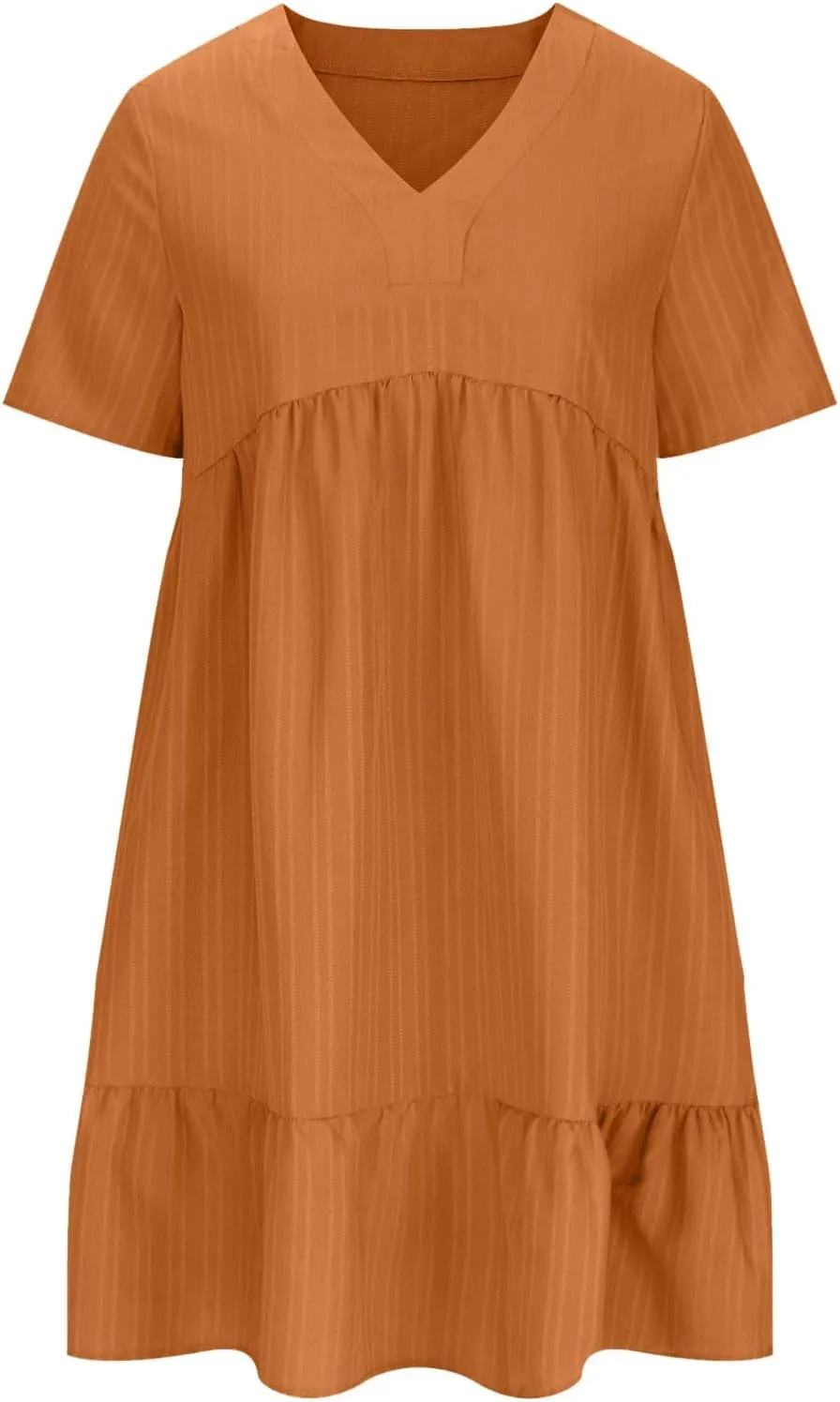 Cbcbtwo Summer Dresses for Women 2025 Casual Loose Fit V Neck Dress Short Sleeve Solid Flowy Sundress Vacation Midi Dress