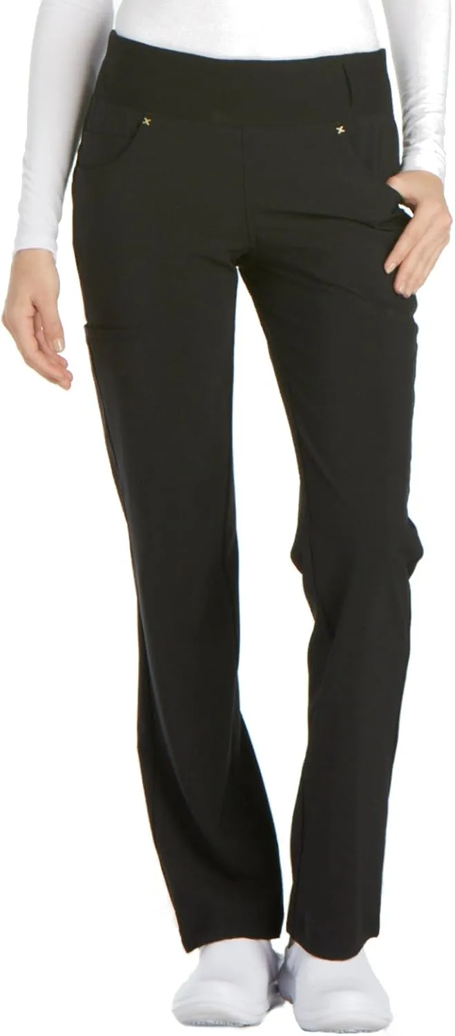 Cherokee Scrubs for Women Mid Rise Straight Leg Scrub Pants For Women Pull-on Bottoms with 6 Pockets & 360 Stretch - CK002