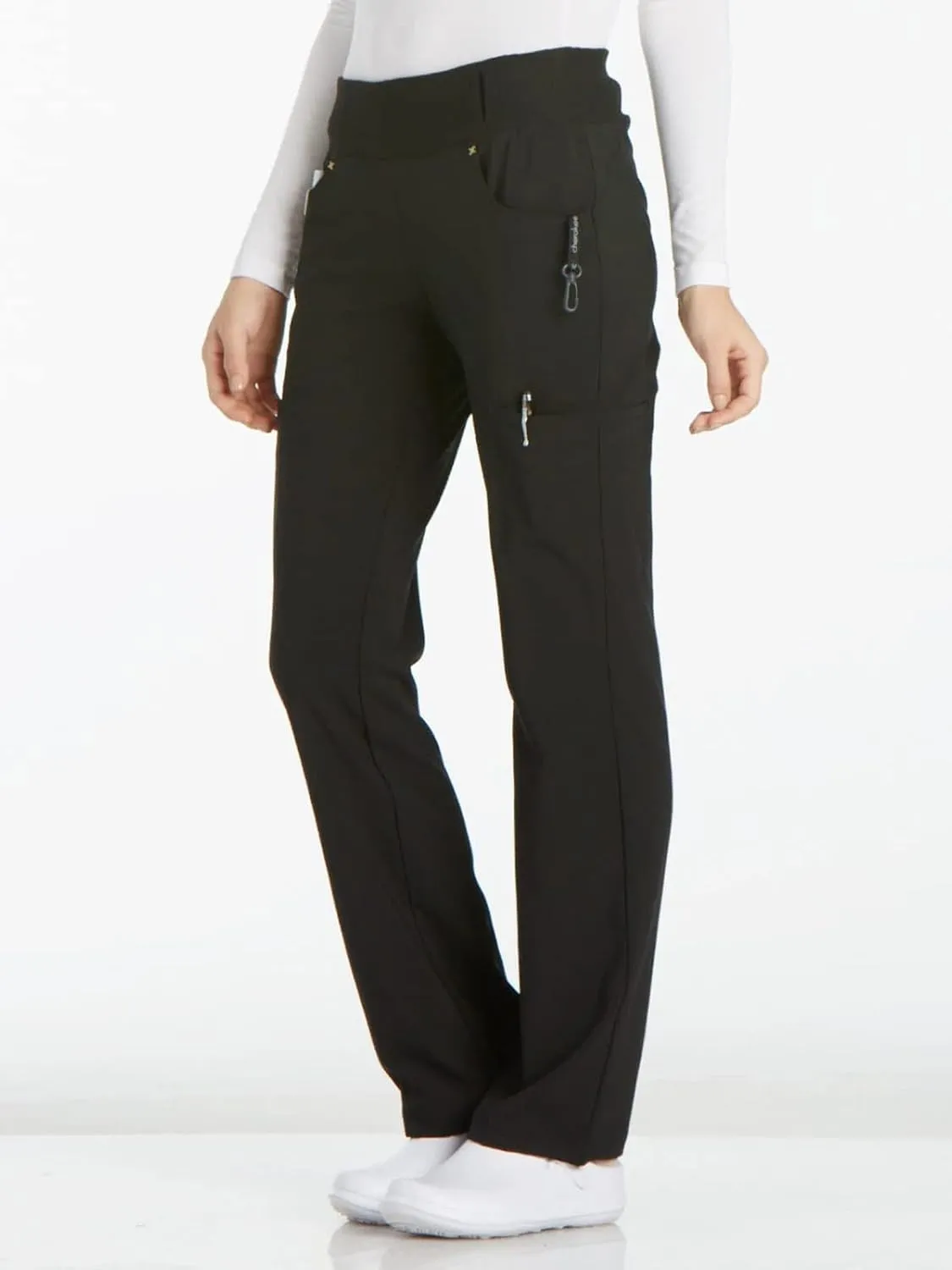Cherokee Scrubs for Women Mid Rise Straight Leg Scrub Pants For Women Pull-on Bottoms with 6 Pockets & 360 Stretch - CK002