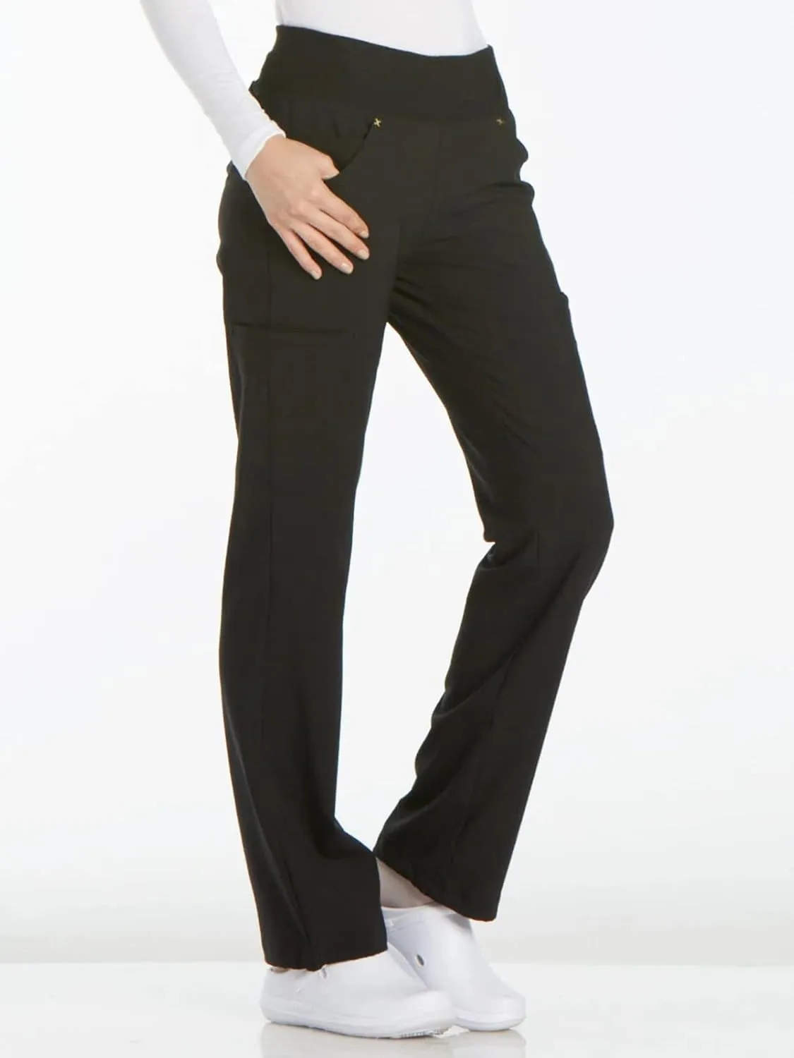 Cherokee Scrubs for Women Mid Rise Straight Leg Scrub Pants For Women Pull-on Bottoms with 6 Pockets & 360 Stretch - CK002