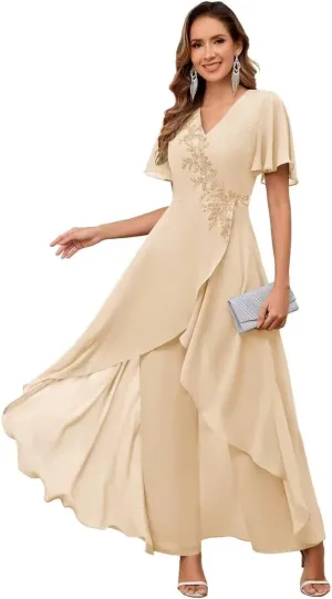 Chiffon Mother of The Bride Pant Suits for Wedding Guest Dresses Formal Outfit Womens Jumpsuit