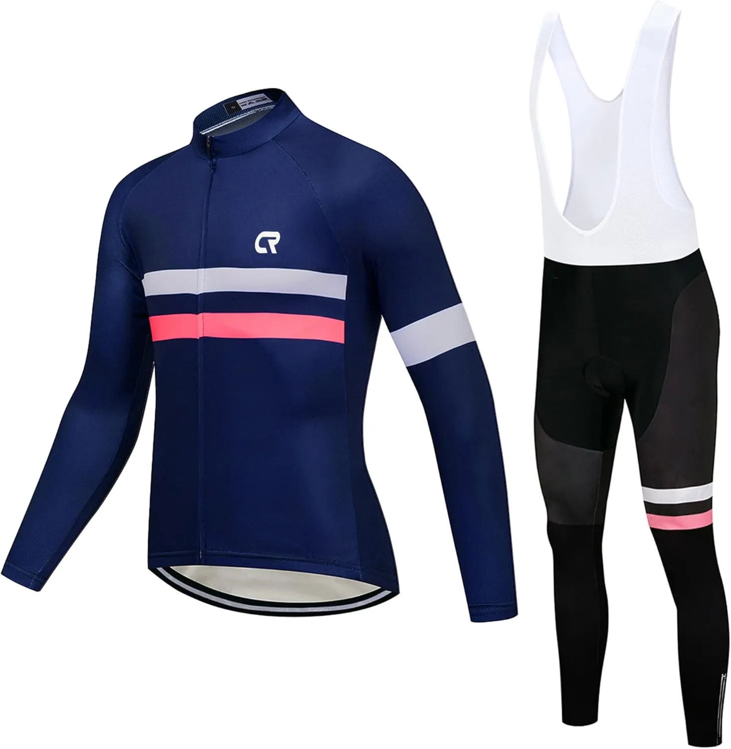 Coconut Ropamo CR Men's Cycling Clothing Set Long Sleeve Cycling Jersey Zipper Pocket Bike Outfit Cycling Bib Pants 3D Padded