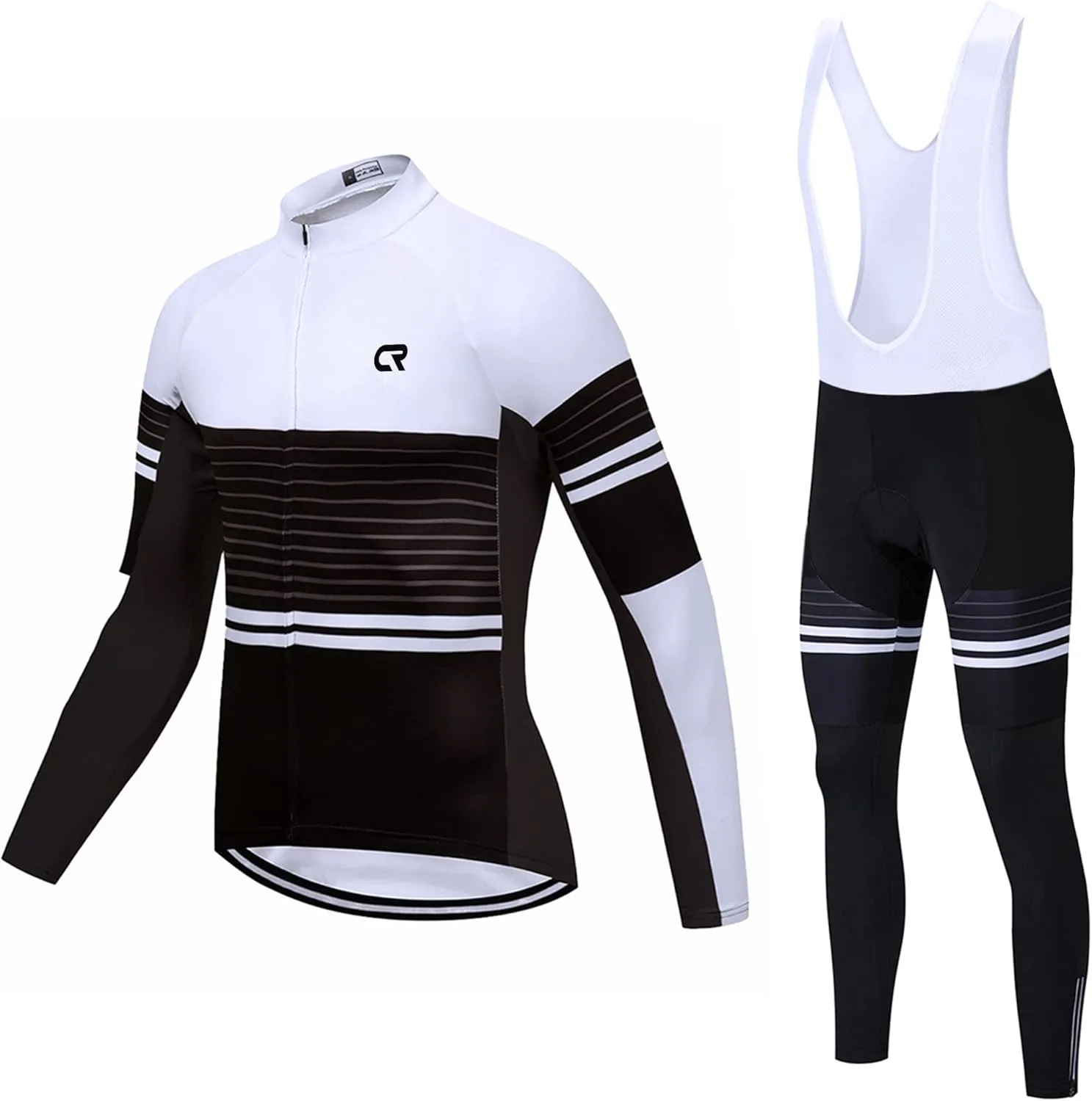 Coconut Ropamo CR Men's Cycling Clothing Set Long Sleeve Cycling Jersey Zipper Pocket Bike Outfit Cycling Bib Pants 3D Padded