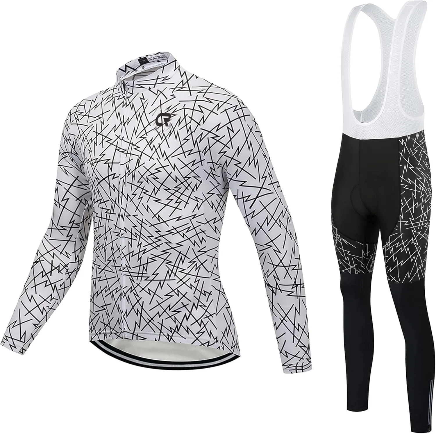 Coconut Ropamo CR Men's Cycling Clothing Set Long Sleeve Cycling Jersey Zipper Pocket Bike Outfit Cycling Bib Pants 3D Padded