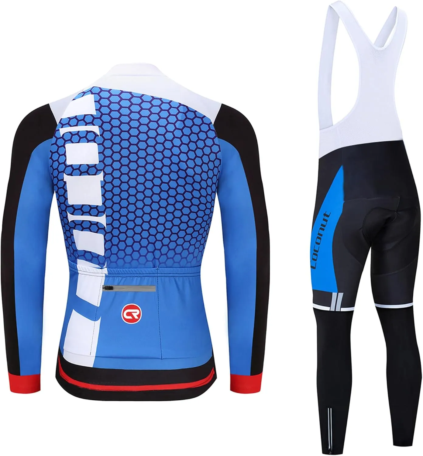 Coconut Ropamo CR Men's Cycling Clothing Set Long Sleeve Cycling Jersey Zipper Pocket Bike Outfit Cycling Bib Pants 3D Padded