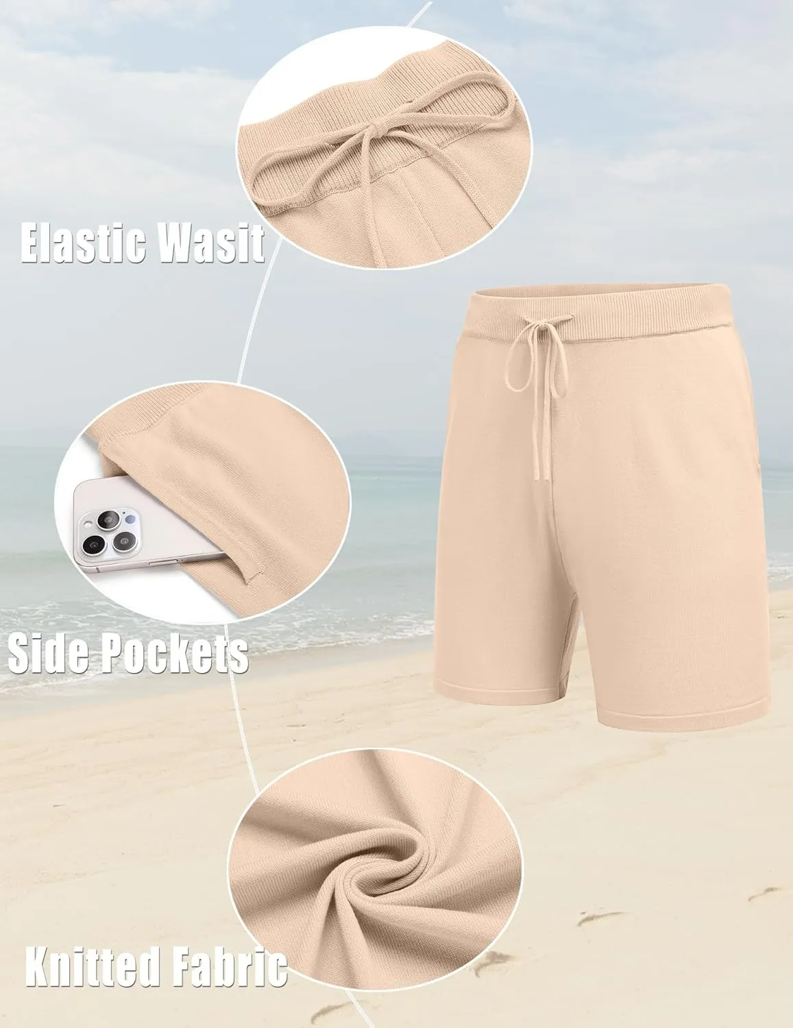 COOFANDY Men's 2 Piece Outfits Summer Short Sets Vintage Knit Button Down Shirt Short Sleeve Polo Casual Beach Suits