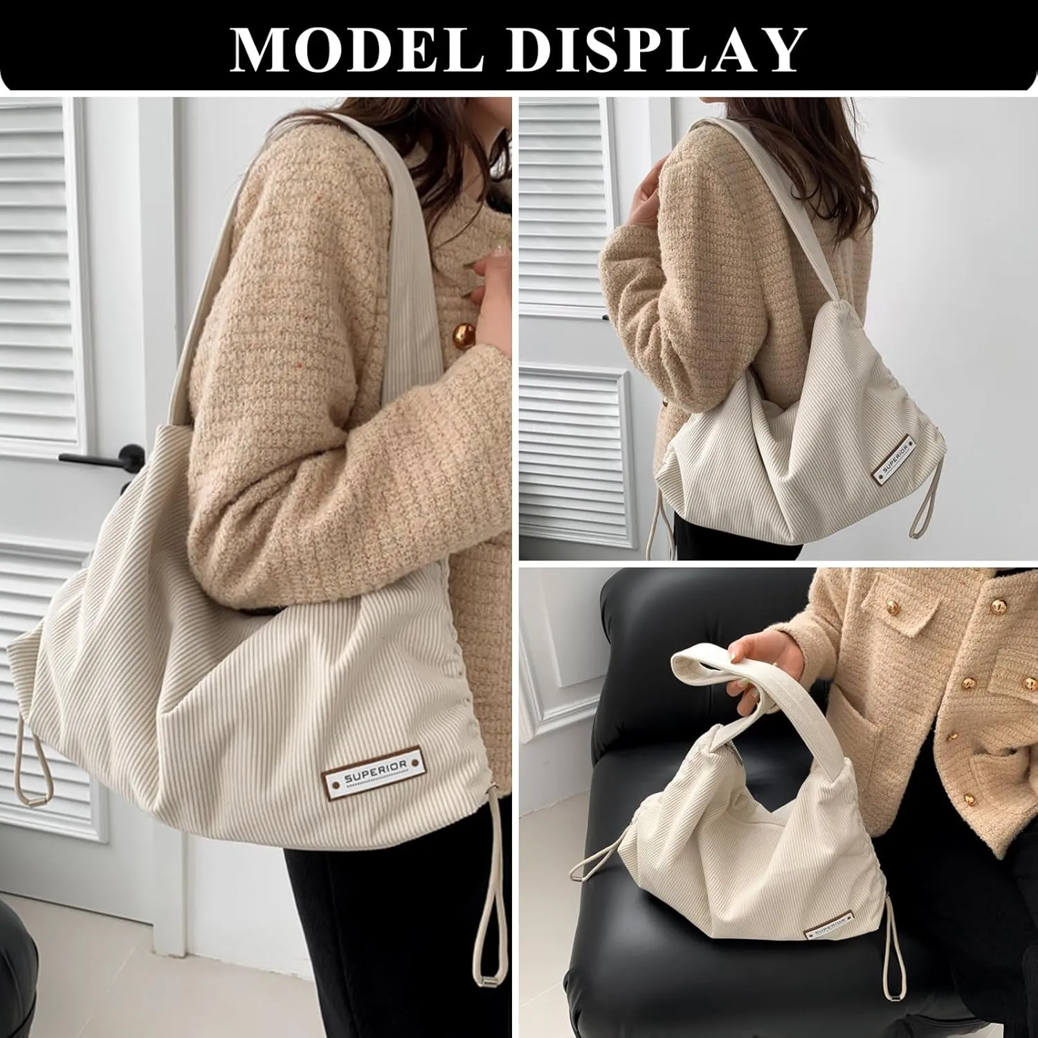 Corduroy Tote Bag for Women, Large Corduroy Hobo Purses Aesthetic Tote Bag Shoulder Handbags