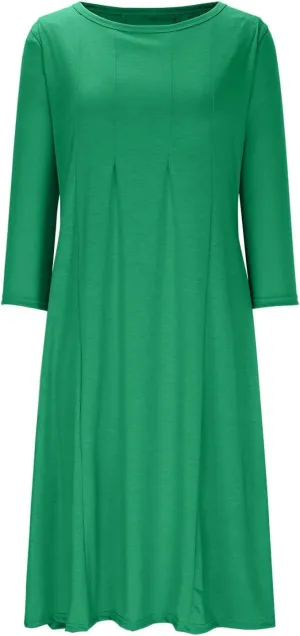 Cotton Dresses for Women Solid Basic Pleated Crew Neck Short Sleeve Midi Dresses 2025 Trendy Plus Size Swing Dress