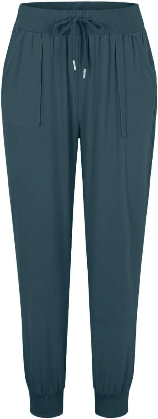 Cotton Joggers for Women Summer Drawstring Elastic Waist Pants Casual Straight Leg Solid Color Comfy Trousers with Pockets