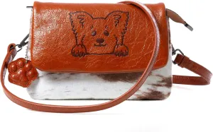 Crossbody Bags for Women, Plush & Leather Purse with Adjustable Strap Shoulder Handbags for Travel Shopping, Corgis Pattern
