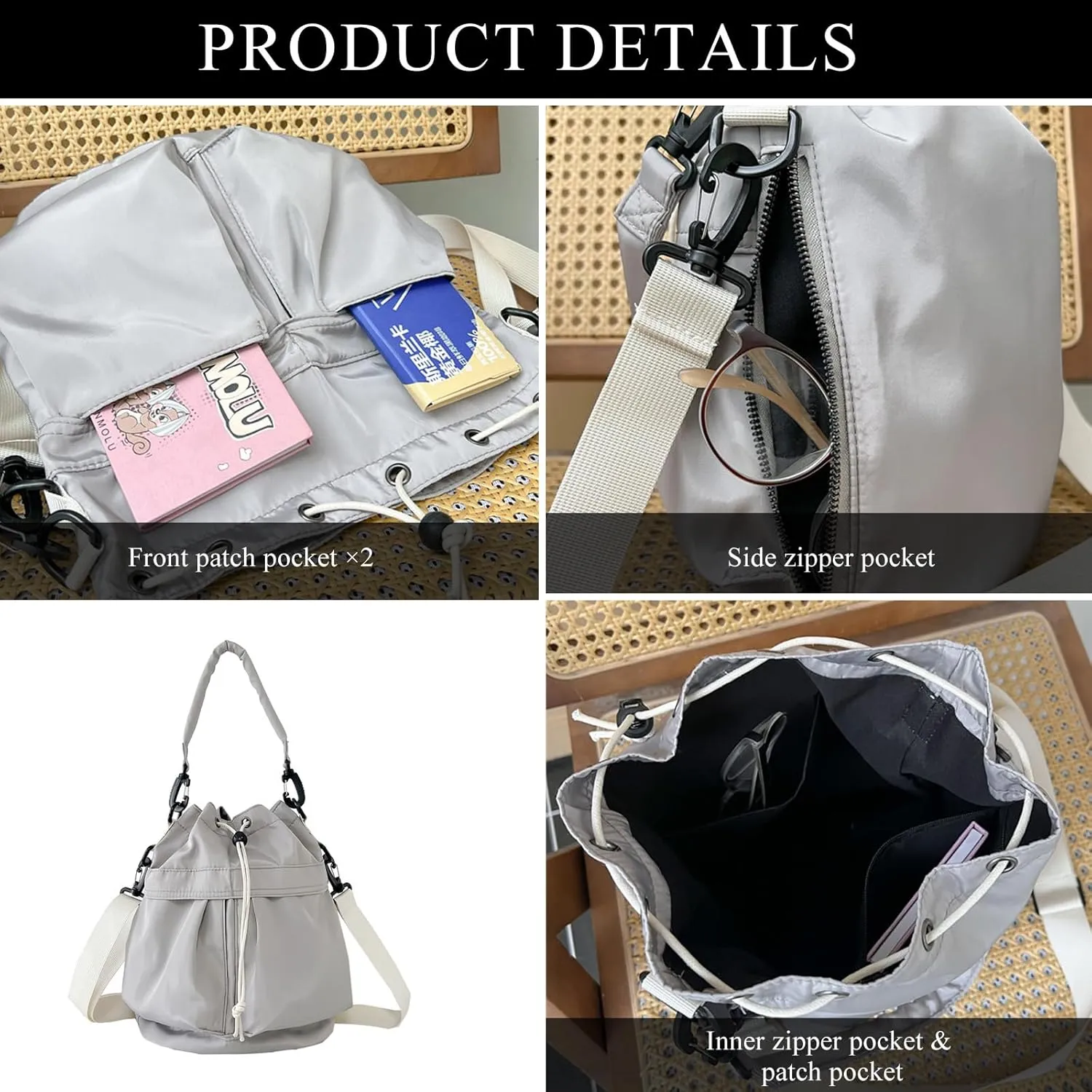 Crossbody Bucket Bags for Women, Canvas Bucket Bag Drawstring Purse Mini Hobo bag Shoulder Handbags