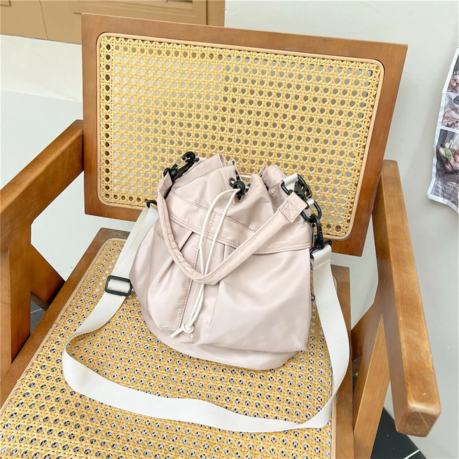 Crossbody Bucket Bags for Women, Canvas Bucket Bag Drawstring Purse Mini Hobo bag Shoulder Handbags