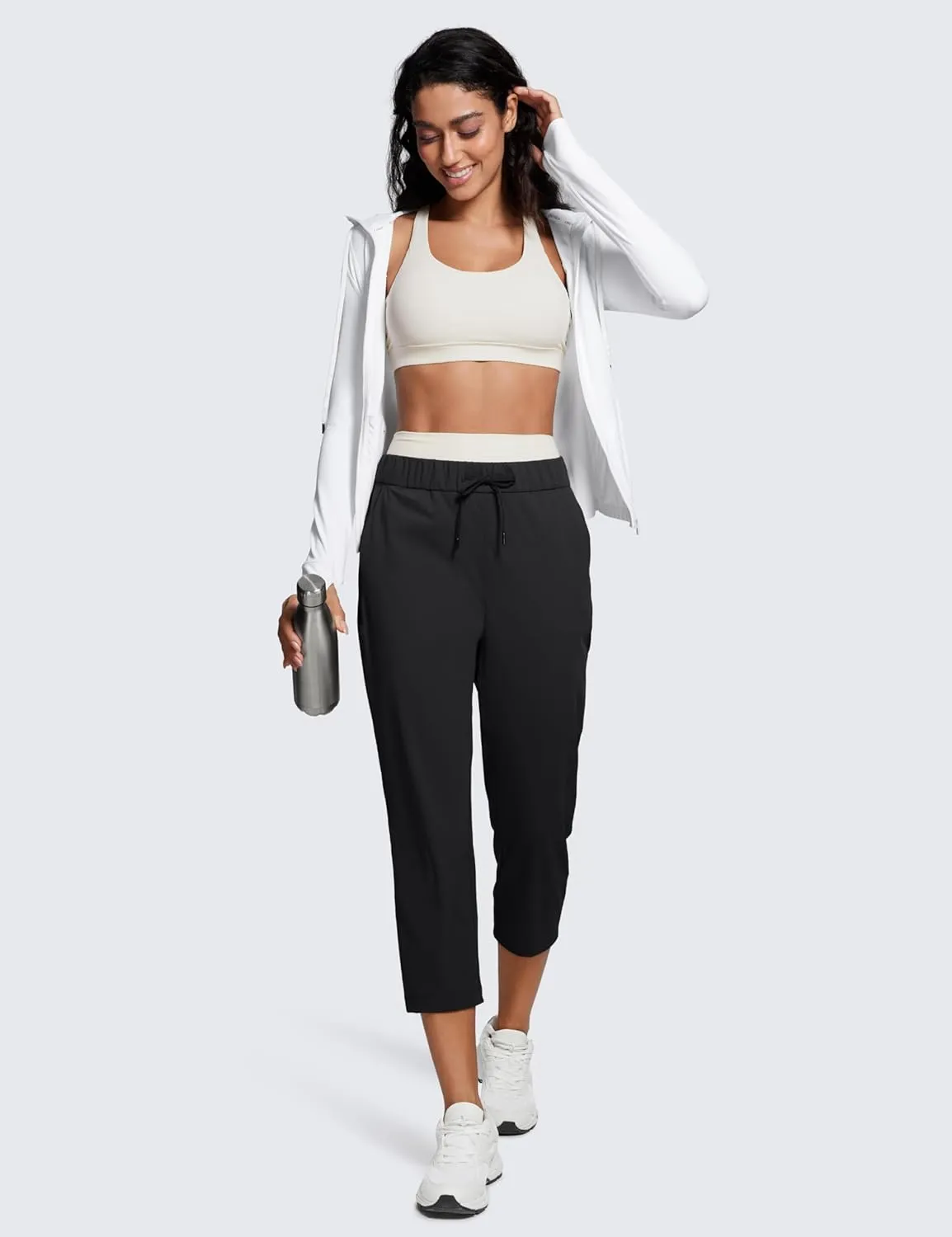 CRZ YOGA 4-Way Stretch Golf Capri for Women 23", Casual Yoga Dress Work Pants with Pockets Workout Athletic Travel