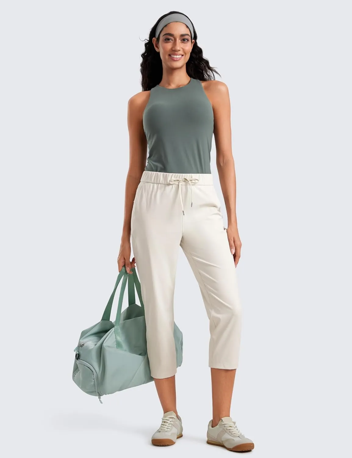 CRZ YOGA 4-Way Stretch Golf Capri for Women 23", Casual Yoga Dress Work Pants with Pockets Workout Athletic Travel