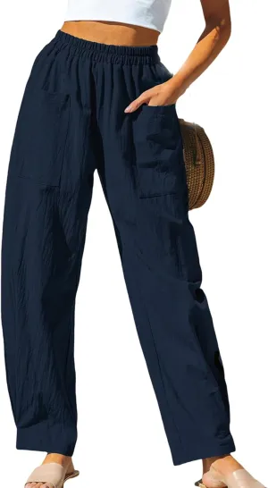 CUPSHE Women Pants Patch Pocket Tapered Leg Elastic Waist Long Pant Casual Beach