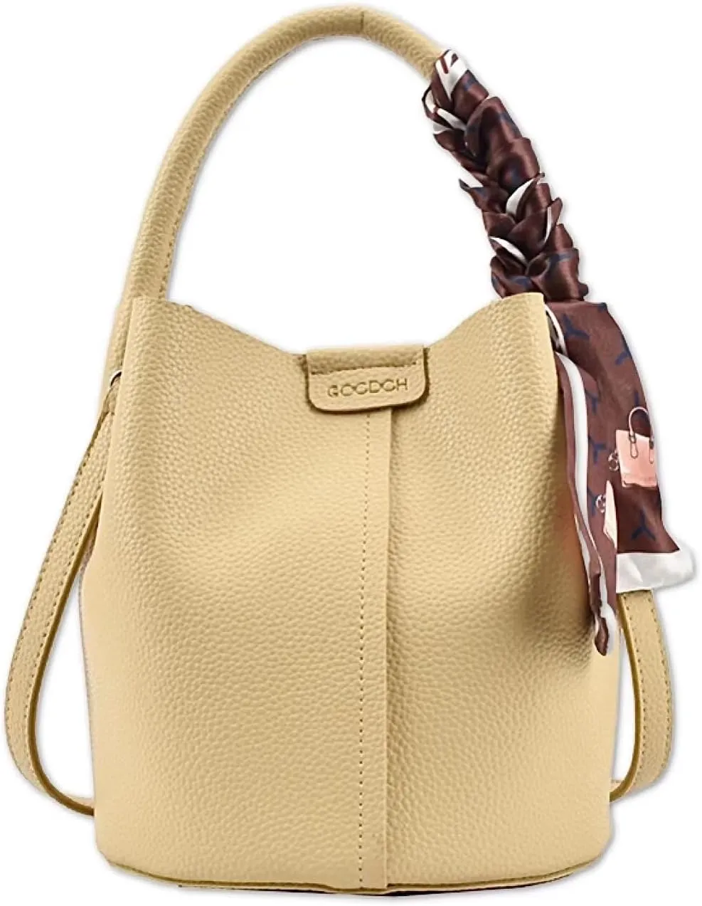 Cute Macaroon Bucket Bag for Women Faux Leather Crossbody Bag Small Purse Handbag Shoulder Bag Silk Ribbon Woven Handle