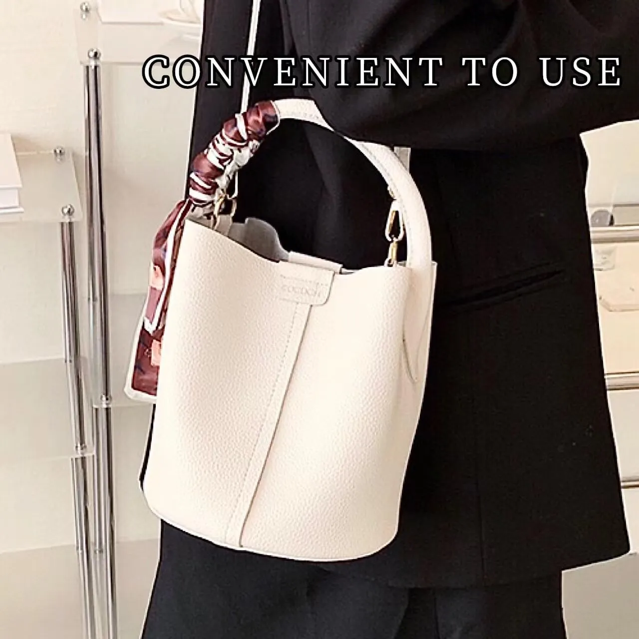 Cute Macaroon Bucket Bag for Women Faux Leather Crossbody Bag Small Purse Handbag Shoulder Bag Silk Ribbon Woven Handle