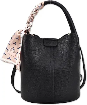Cute Macaroon Bucket Bag for Women Faux Leather Crossbody Bag Small Purse Handbag Shoulder Bag Silk Ribbon Woven Handle