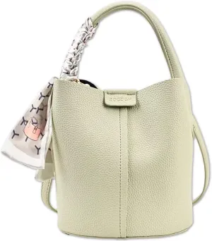 Cute Macaroon Bucket Bag for Women Faux Leather Crossbody Bag Small Purse Handbag Shoulder Bag Silk Ribbon Woven Handle