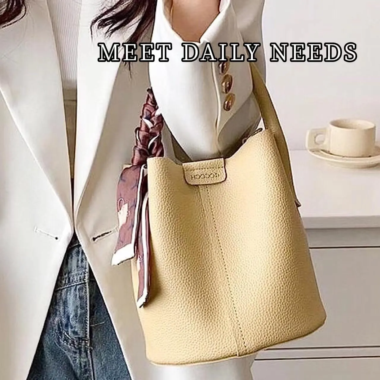 Cute Macaroon Bucket Bag for Women Faux Leather Crossbody Bag Small Purse Handbag Shoulder Bag Silk Ribbon Woven Handle