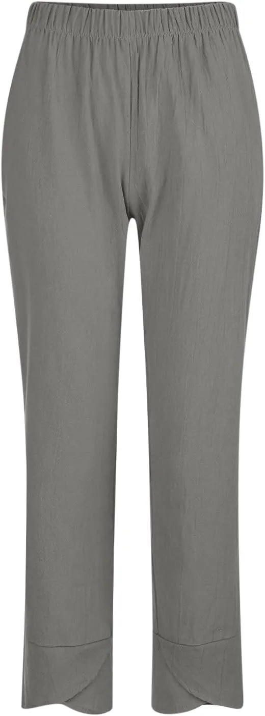 DASAYO Linen Pants Women Trendy Elastic Waist Casual Pants with Pockets Lightweight Lounge Trousers Ladies Summer Outfits