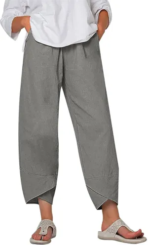 DASAYO Linen Pants Women Trendy Elastic Waist Casual Pants with Pockets Lightweight Lounge Trousers Ladies Summer Outfits